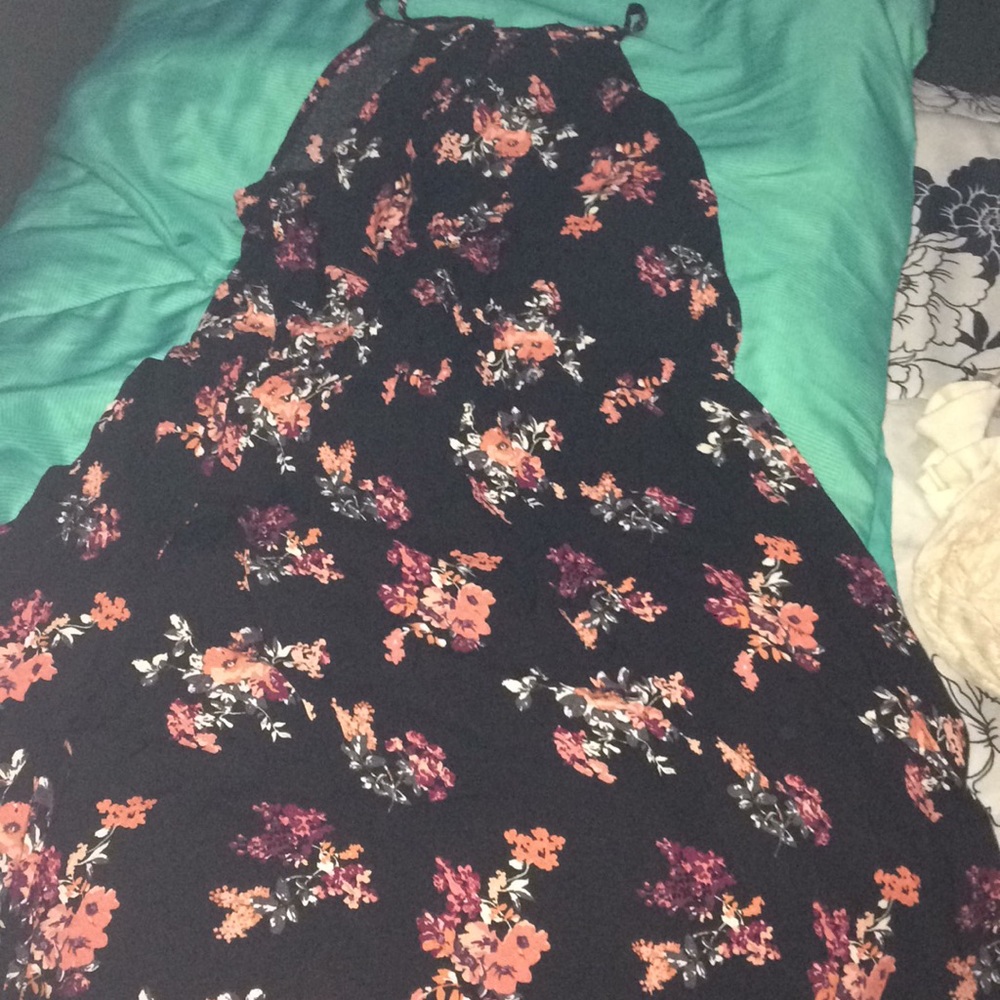 Floral black dot and flare dress